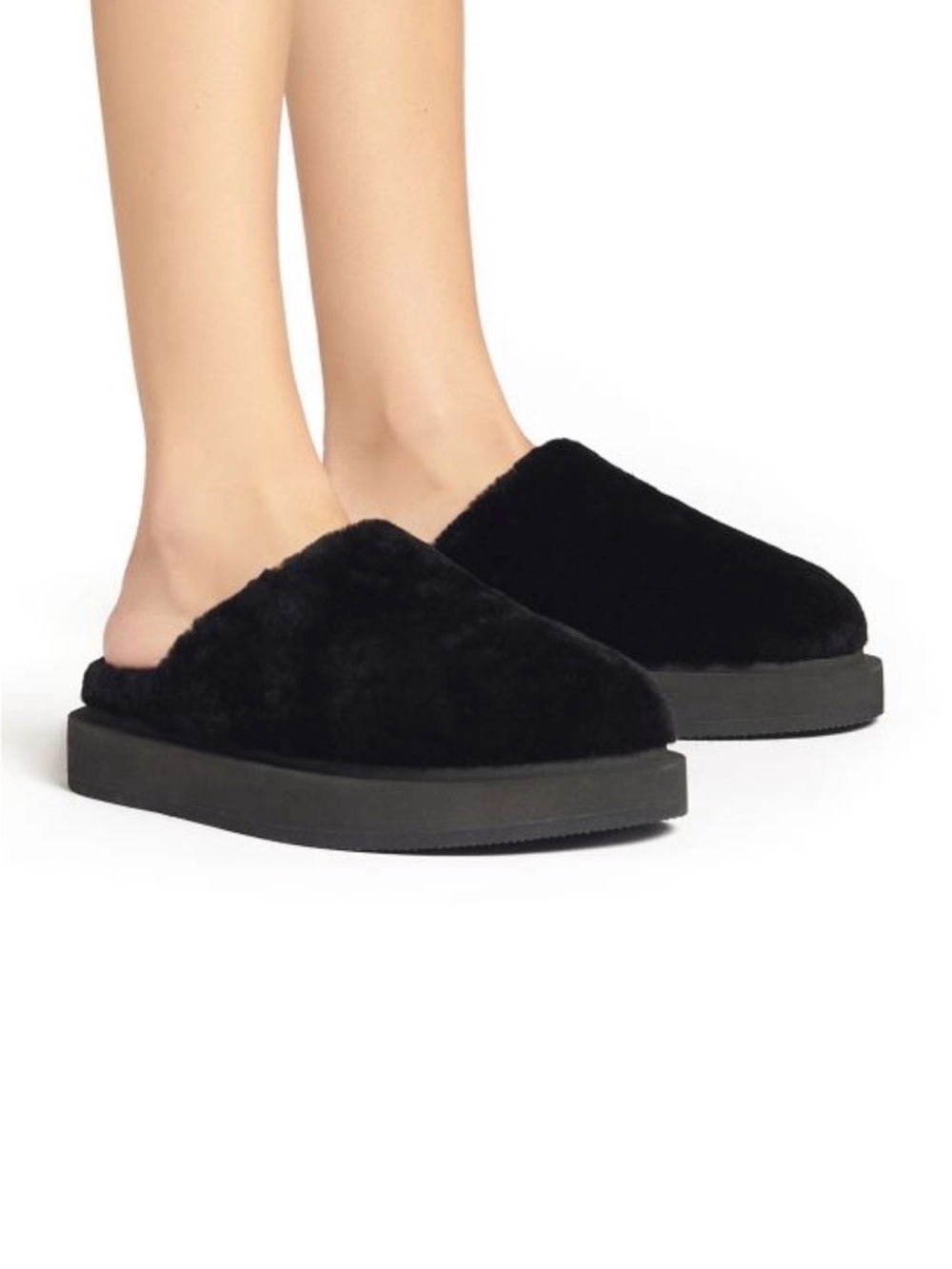Giuseppe Zanotti Swanilda Black Sheepskin Fuzzy Shearling Slippers